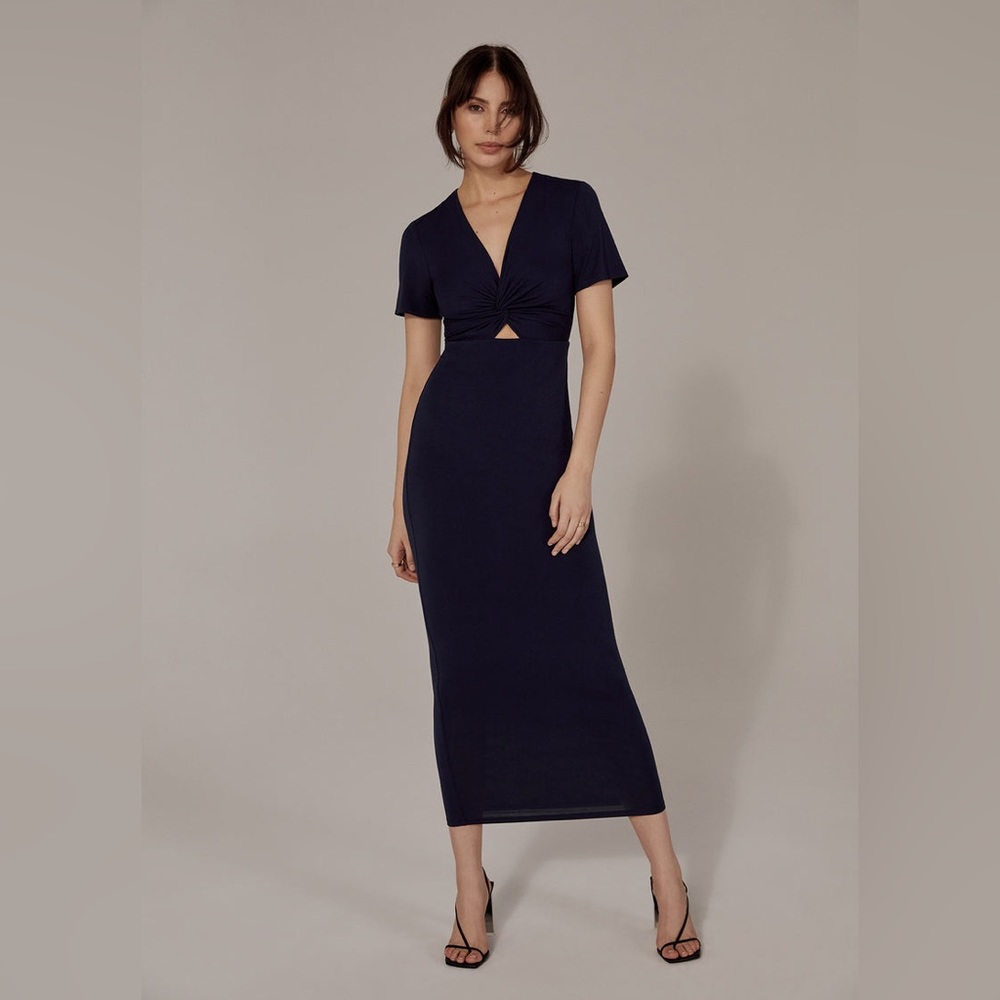 Favorite Daughter Womens Size Large The Anywhere Dress Navy Blue Midi Stretch